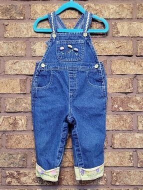 Embroidered Floral Patchwork Cotton Denim Overalls Size 18 Months